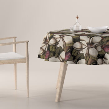 Obrus okrúhly, béžový a zelený kvetinový motív, Eden, 144-24