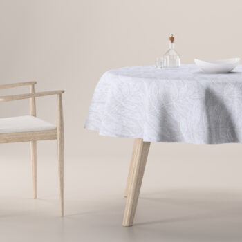 Obrus okrúhly, biele listy na sivom podklade , Sunny, 143-84