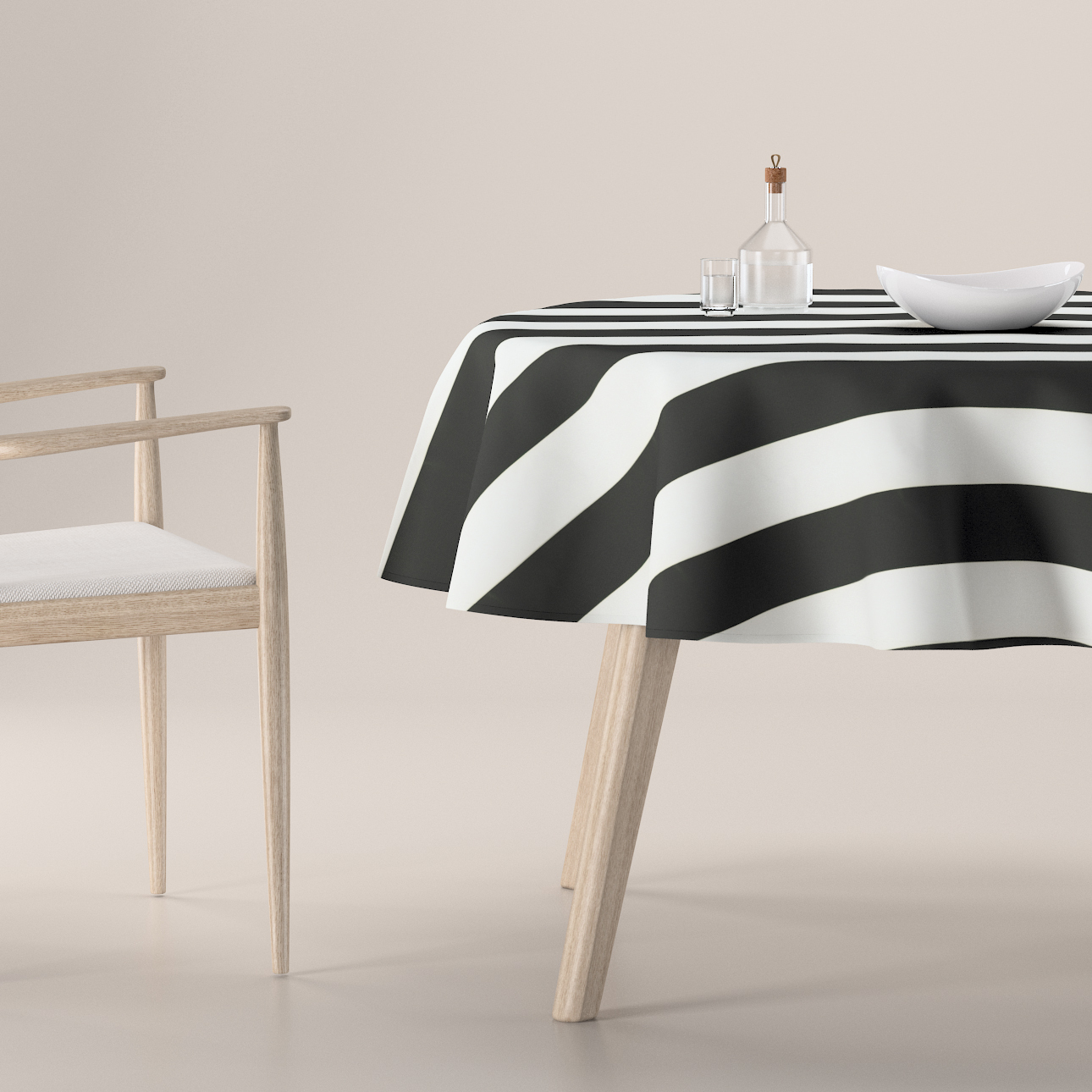 Obrus okrúhly, bielo-čierne pásy, Vintage 70's, 137-53 Obrus okrúhly, bielo-čierne pásy, Vintage 70's, 137-53