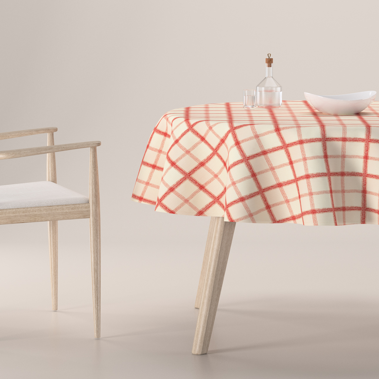 Obrus okrúhly, bordové káro na svetlobéžovom podklade, Avinon, 131-15 Obrus okrúhly, bordové káro na svetlobéžovom podklade, Avinon, 131-15