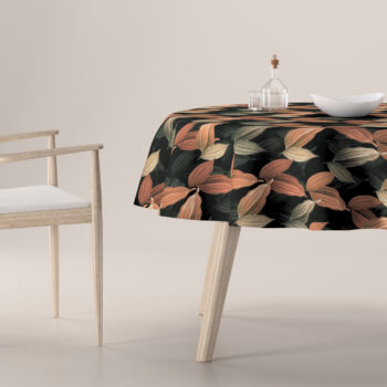 Obrus okrúhly, borskyňovo - hnedé listy na čiernom pozadí, Abigail, 143-21