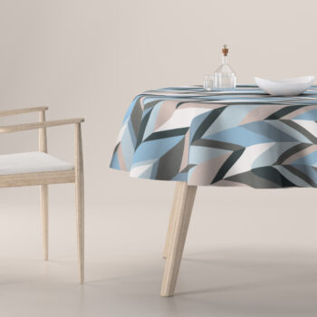 Obrus okrúhly, geometrické vzory v modrej a béžovej farbe, Vintage 70's, 143-54