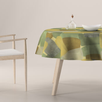 Obrus okrúhly, geometrické vzory v zeleno - hnedých farbách, Vintage 70's, 143-72