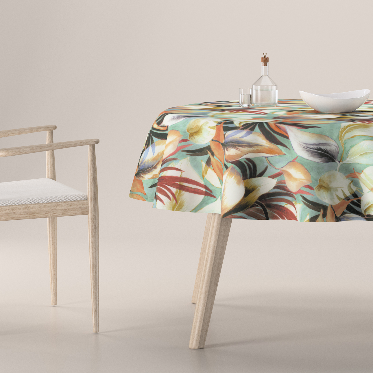 Obrus okrúhly, oranžovo-gaštanovo-žlté listy na pozadí mäty, Abigail, 143-61 Obrus okrúhly, oranžovo-gaštanovo-žlté listy na pozadí mäty, Abigail, 143-61