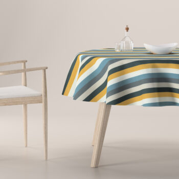 Obrus okrúhly, pásy v odtieňoch žlto-hnedo-modrých farbách, Vintage 70's, 143-59