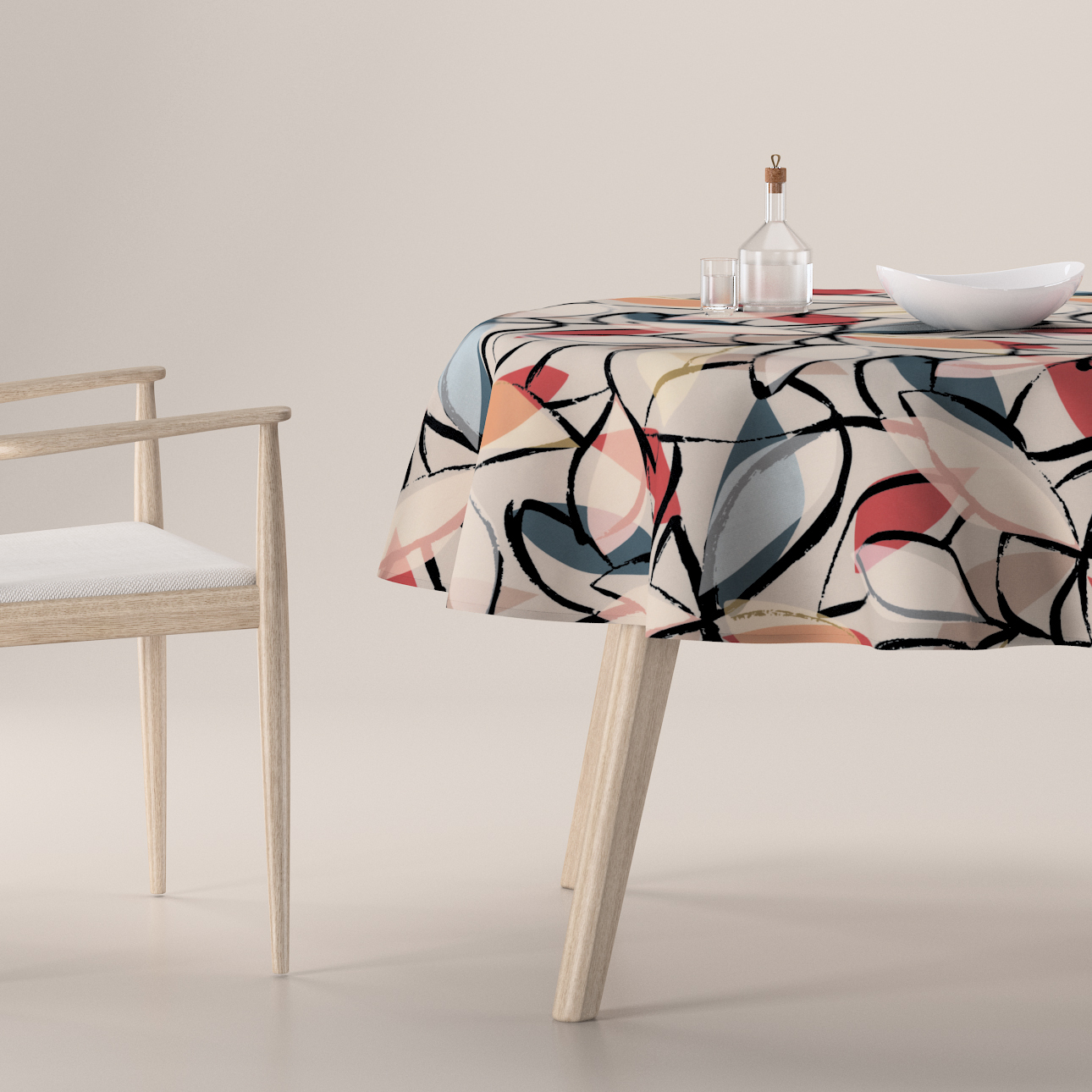 Obrus okrúhly, ružové a sivé kvetinové motívy, Eden, 144-21 Obrus okrúhly, ružové a sivé kvetinové motívy, Eden, 144-21