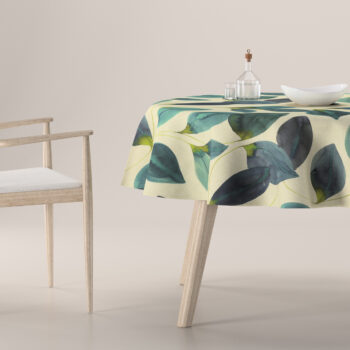 Obrus okrúhly, smaragdovo - zelené listy s fialovým nádychom na plátne, Abigail, 143-15