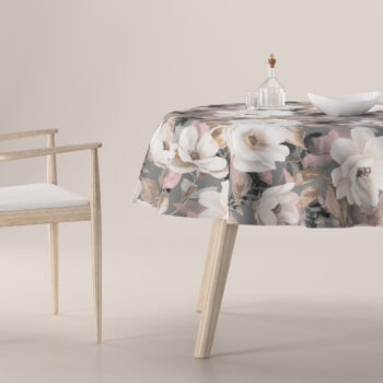 Obrus okrúhly, svetlé kvety na sivom podklade so svetlo ružovou a béžovou, Gardenia, 142-13