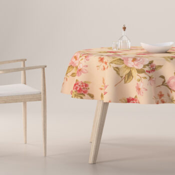 Obrus okrúhly, výrazný vzor ružovozelené kvety na ľanovom podklade , Londres, 143-87