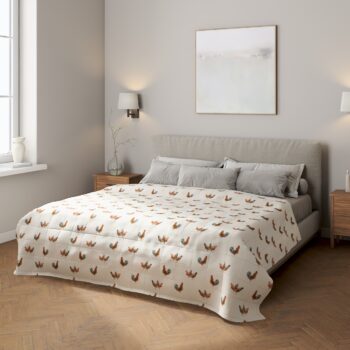 Prehoz prešívaný do štvorcov, hnedé kohúty na krémovom podklade, Flowers, 141-80