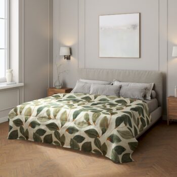 Prehoz prešívaný do štvorcov, pomarančovo - hnedé listy na sivom plátne, Abigail, 143-17