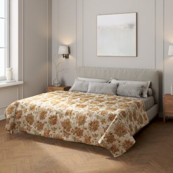 Prehoz  s pozdĺžným prešívaním, béžové kvety, Intenso Premium, 144-27