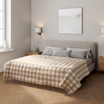 Prehoz  s pozdĺžným prešívaním, béžovo-biele veľké káro, Quadro, 136-08