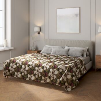 Prehoz  s pozdĺžným prešívaním, béžový a zelený kvetinový motív, Eden, 144-24