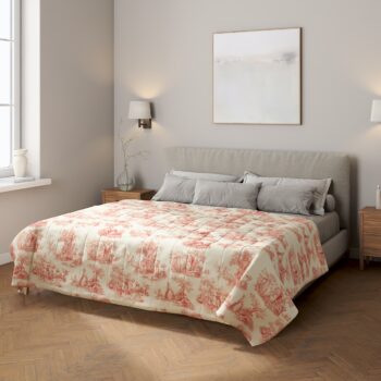 Prehoz  s pozdĺžným prešívaním, bordový vzor na svetlobéžovom podklade, Avinon, 132-15