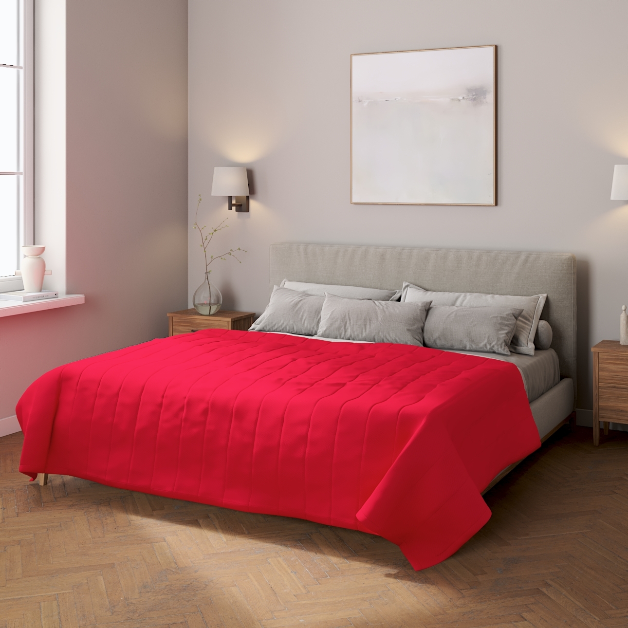 Prehoz s pozdĺžným prešívaním, červená, Quadro, 136-19 Prehoz s pozdĺžným prešívaním, červená, Quadro, 136-19