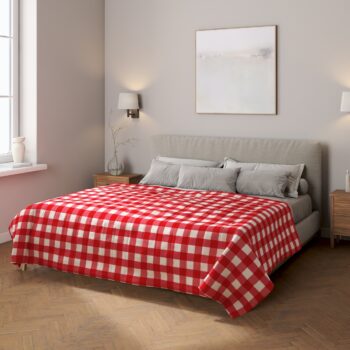 Prehoz  s pozdĺžným prešívaním, červeno-biele veľké káro, Quadro, 136-18