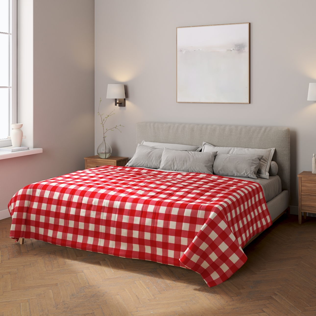 Prehoz s pozdĺžným prešívaním, červeno-biele veľké káro, Quadro, 136-18 Prehoz s pozdĺžným prešívaním, červeno-biele veľké káro, Quadro, 136-18