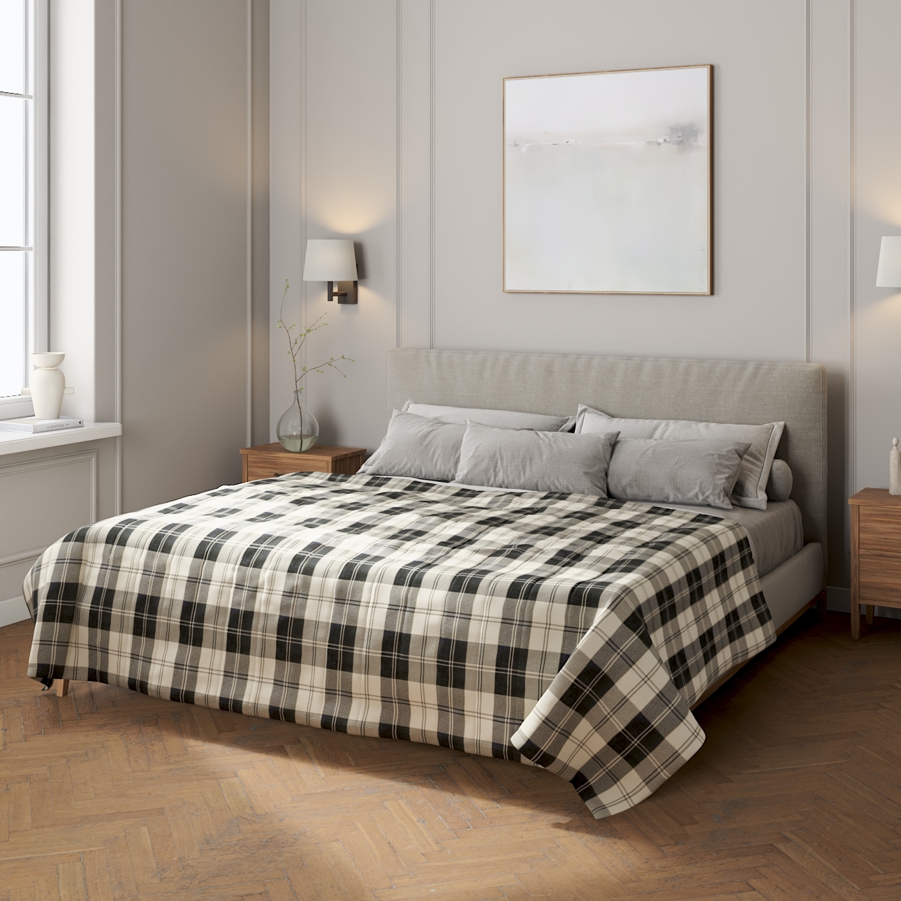 Prehoz s pozdĺžným prešívaním, čierno - biele káro, Edinburg, 115-74 Prehoz s pozdĺžným prešívaním, čierno - biele káro, Edinburg, 115-74