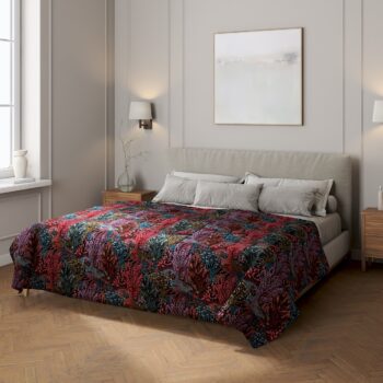 Prehoz  s pozdĺžným prešívaním, farebný kvetinový motív na čiernom pozadí, Intenso Premium, 144-26