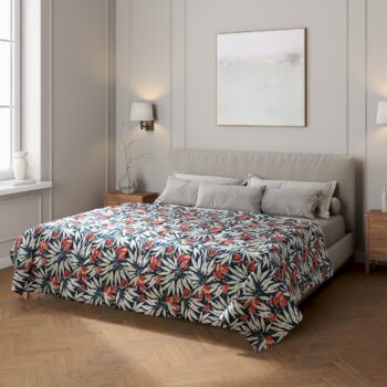 Prehoz  s pozdĺžným prešívaním, kvety na tmavomodrom pozadí, Eden, 144-20