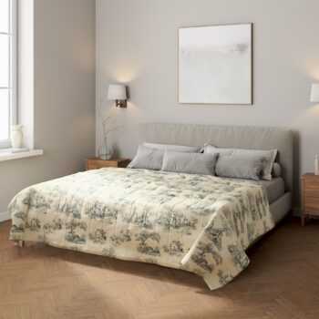 Prehoz  s pozdĺžným prešívaním, modrý vzor na svetlobéžovom podklade, Avinon, 132-66