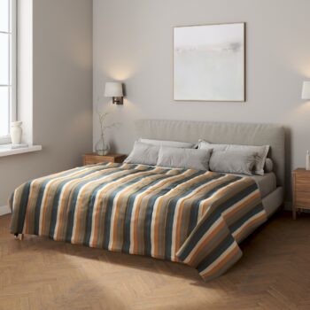 Prehoz  s pozdĺžným prešívaním, pásy v odtieňoch červeno-hnedo-modrých farbách, Vintage 70's, 143-58