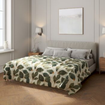 Prehoz  s pozdĺžným prešívaním, pomarančovo - hnedé listy na sivom plátne, Abigail, 143-17