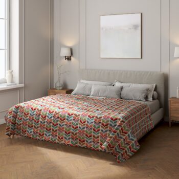 Prehoz  s pozdĺžným prešívaním, ružový a modrý kvetinový motív, Intenso Premium, 144-16