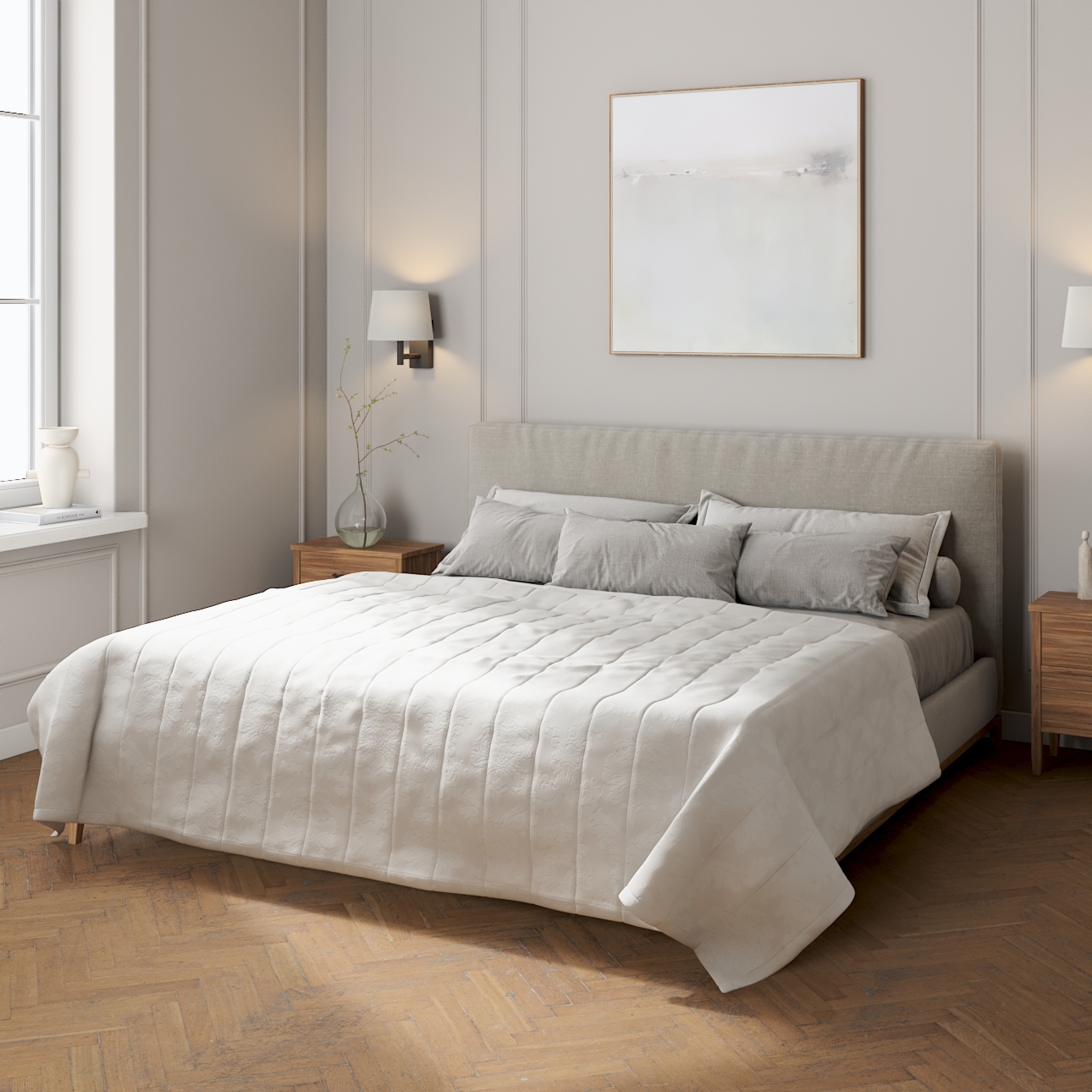 Prehoz s pozdĺžným prešívaním, sivá, Damasco, 613-81 Prehoz s pozdĺžným prešívaním, sivá, Damasco, 613-81