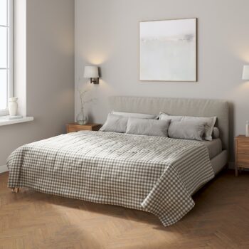 Prehoz  s pozdĺžným prešívaním, sivo-biele káro, Quadro, 136-11