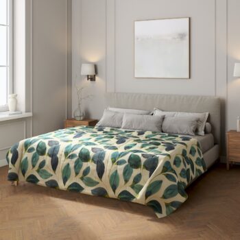 Prehoz  s pozdĺžným prešívaním, smaragdovo - zelené listy s fialovým nádychom na plátne, Abigail, 143-15