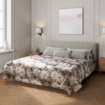 Prehoz  s pozdĺžným prešívaním, svetlé kvety na sivom podklade so svetlo ružovou a béžovou, Gardenia, 142-13