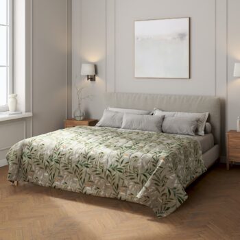 Prehoz  s pozdĺžným prešívaním, zelené vetvy na sivom pozadí, Eden, 144-23