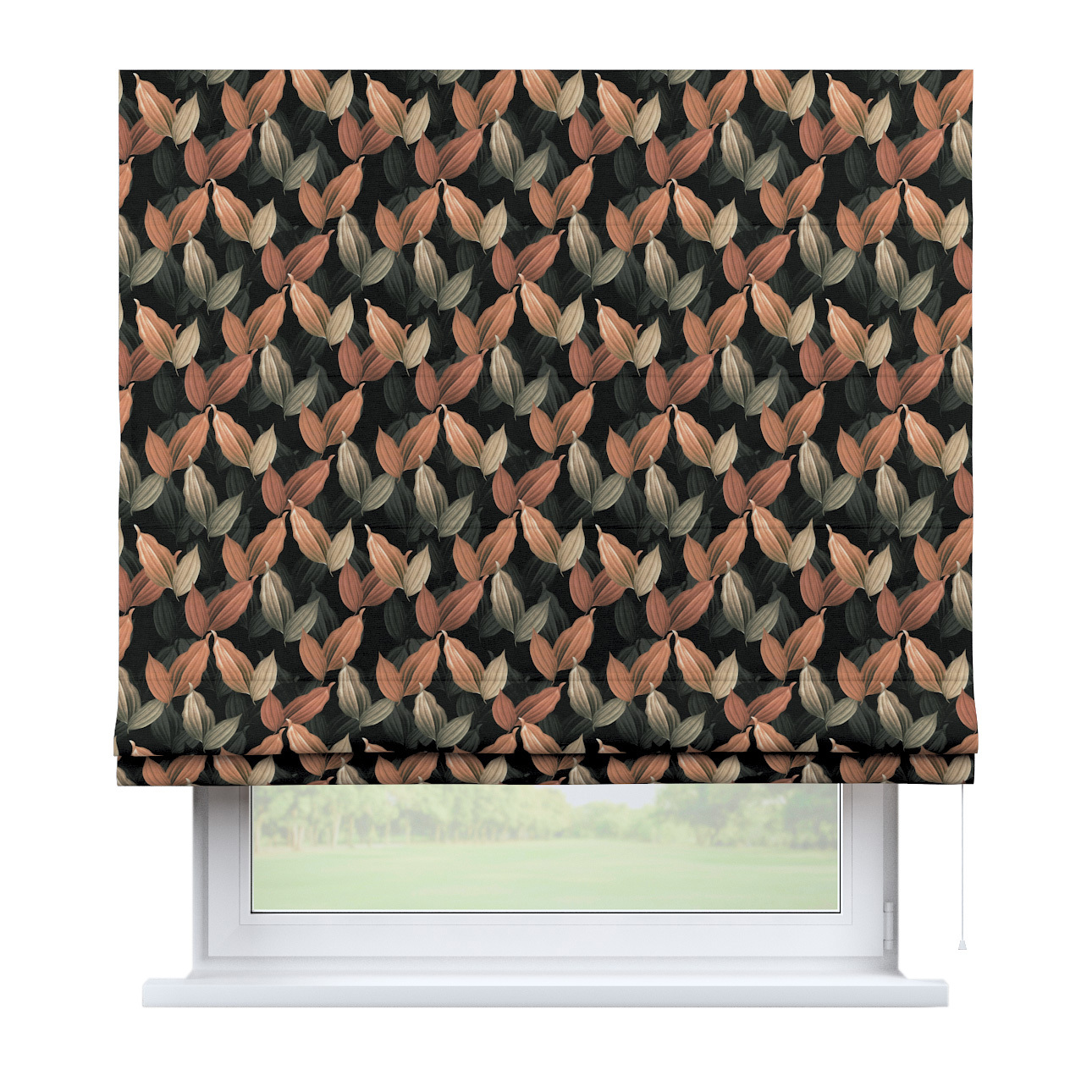 Rímska Roleta Bari, borskyňovo - hnedé listy na čiernom pozadí, Abigail, 143-21 Rímska Roleta Bari, borskyňovo - hnedé listy na čiernom pozadí, Abigail, 143-21