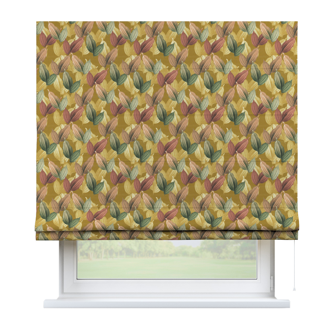 Rímska Roleta Bari, farebné lístie na horčicovom podklade, Abigail, 143-22 Rímska Roleta Bari, farebné lístie na horčicovom podklade, Abigail, 143-22