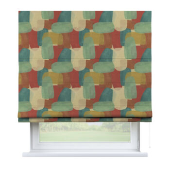 Rímska Roleta Bari, geometryczne wzory w czerwono-zielonej kolorystyce, Vintage 70's, 143-75