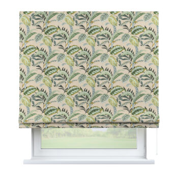 Rímska Roleta Bari, olivovozelené kvety na ľanovom podklade, Tropical Island, 142-96