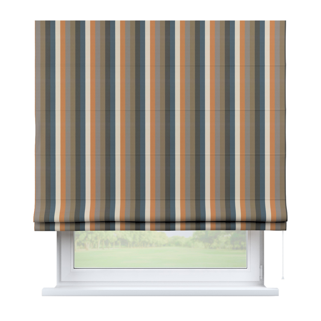 Rímska Roleta Bari, pásy v odtieňoch červeno-hnedo-modrých farbách, Vintage 70's, 143-58 Rímska Roleta Bari, pásy v odtieňoch červeno-hnedo-modrých farbách, Vintage 70's, 143-58