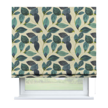 Rímska Roleta Bari, smaragdovo - zelené listy s fialovým nádychom na plátne, Abigail, 143-15