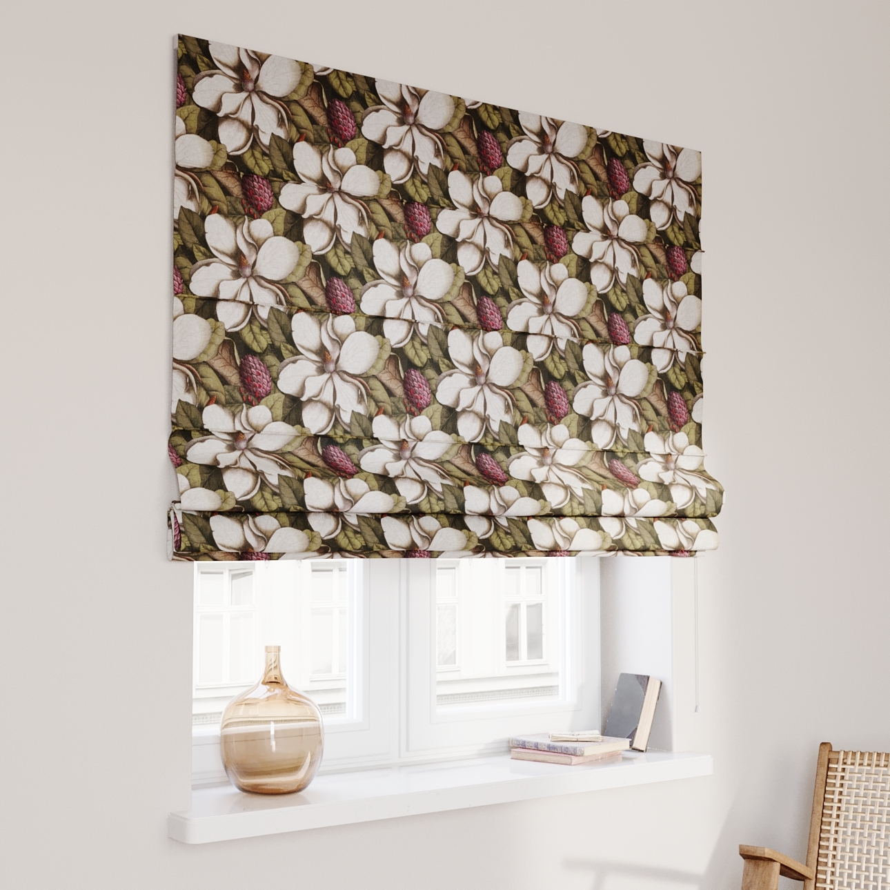 Rímska roleta Capri, béžový a zelený kvetinový motív, Eden, 144-24 Rímska roleta Capri, béžový a zelený kvetinový motív, Eden, 144-24