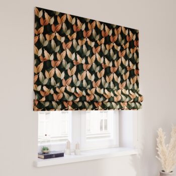 Rímska roleta Capri, borskyňovo - hnedé listy na čiernom pozadí, Abigail, 143-21