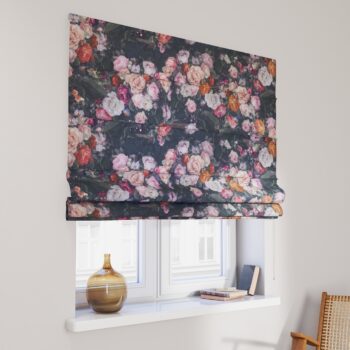 Rímska roleta Capri, farebné kvety na tmavom pozadí, Gardenia, 161-02