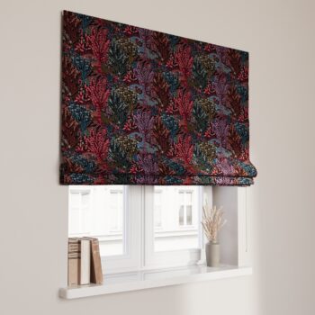 Rímska roleta Capri, farebný kvetinový motív na čiernom pozadí, Intenso Premium, 144-26