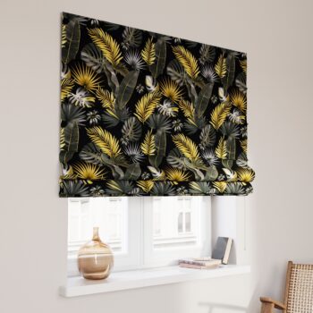 Rímska roleta Capri, grå-guld blade på en sort baggrund, Velvet, 185-81