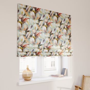 Rímska roleta Capri, oranžovo-gaštanovo-žlté listy na pozadí mäty, Abigail, 143-61