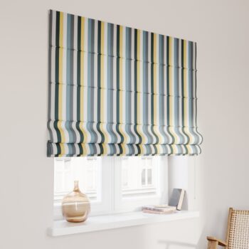 Rímska roleta Capri, pásy v odtieňoch žlto-hnedo-modrých farbách, Vintage 70's, 143-59