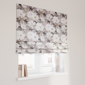 Rímska roleta Capri, svetlé kvety na sivom podklade so svetlo ružovou a béžovou, Gardenia, 142-13
