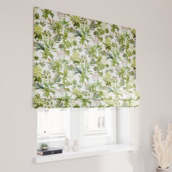 Rímska roleta Capri, zeleno - červené rastliny na bielom podklade, Tropical Island, 143-69