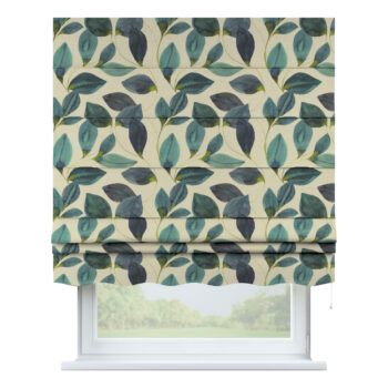 Rímska roleta Florencia, smaragdovo - zelené listy s fialovým nádychom na plátne, Abigail, 143-15